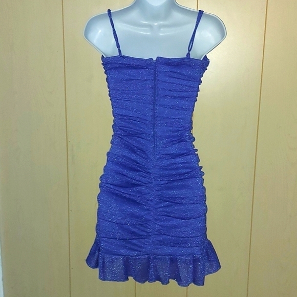 City Vibe Ruched Foiled Mesh Flounce Hem Dress - Picture 3 of 8